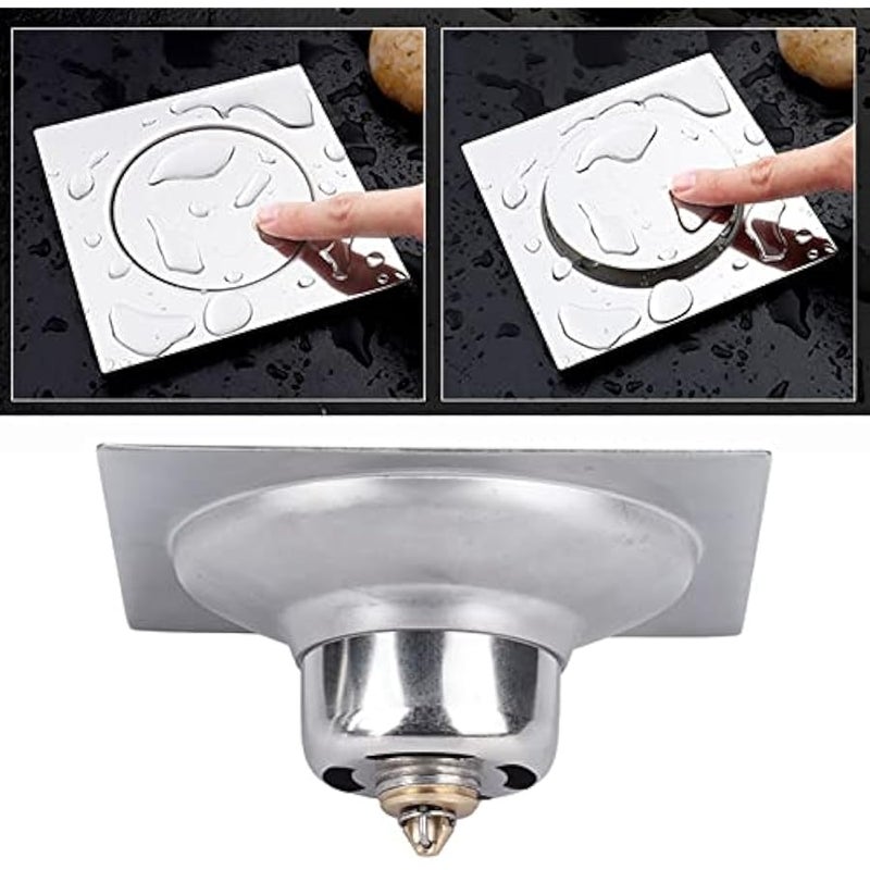 Floor Drain, 10x10cm Pedal Floor Drain Stainless Steel Shower Deodorant Bounce Shower Drain for Bathroom Kitchen - Image 2